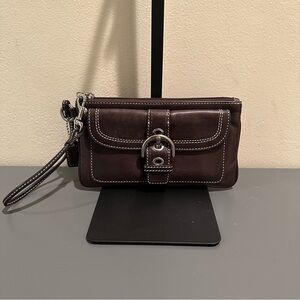 Y2K Coach SoHo Mahogany Brown Leather Wristlet with Silver Accents